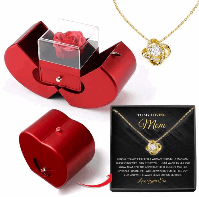 Fashion Jewelry Box Red Apple Christmas Gift Necklace Eternal Rose For Girl Mother's Day Valentine's Day Gifts With Artificial Flower Rose Flower Jewelry Box - Amour Doux Fine Jewelry 