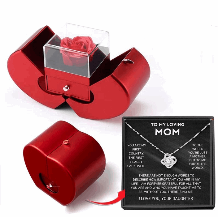 Fashion Jewelry Box Red Apple Christmas Gift Necklace Eternal Rose For Girl Mother's Day Valentine's Day Gifts With Artificial Flower Rose Flower Jewelry Box - Amour Doux Fine Jewelry 