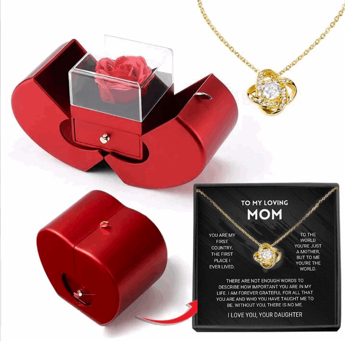 Fashion Jewelry Box Red Apple Christmas Gift Necklace Eternal Rose For Girl Mother's Day Valentine's Day Gifts With Artificial Flower Rose Flower Jewelry Box - Amour Doux Fine Jewelry 