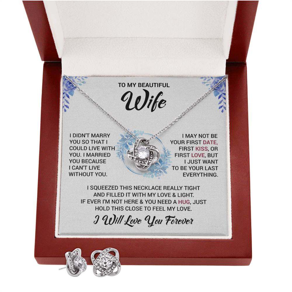 To My Wife - Love Knot Earring & Necklace Set With Message Card - Amour Doux Fine Jewelry 