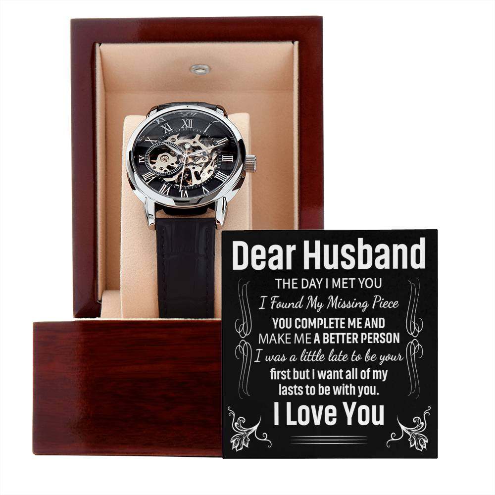 Dear Husband - Men's Openwork Watch With Message The day I met you I found my missing piece - Amour Doux Fine Jewelry 