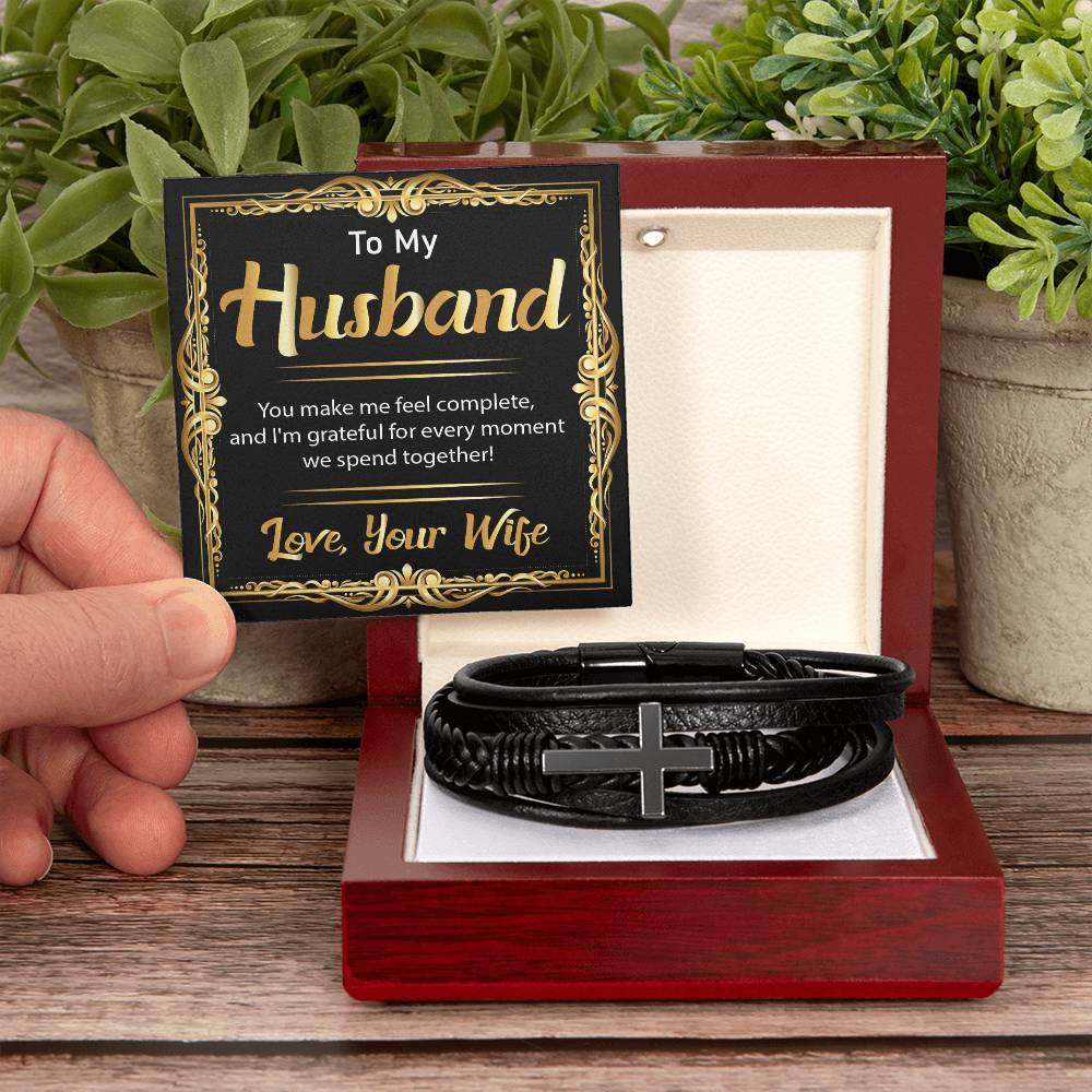 To My Husband - Men's Cross Bracelet With Message Card - Amour Doux Fine Jewelry 