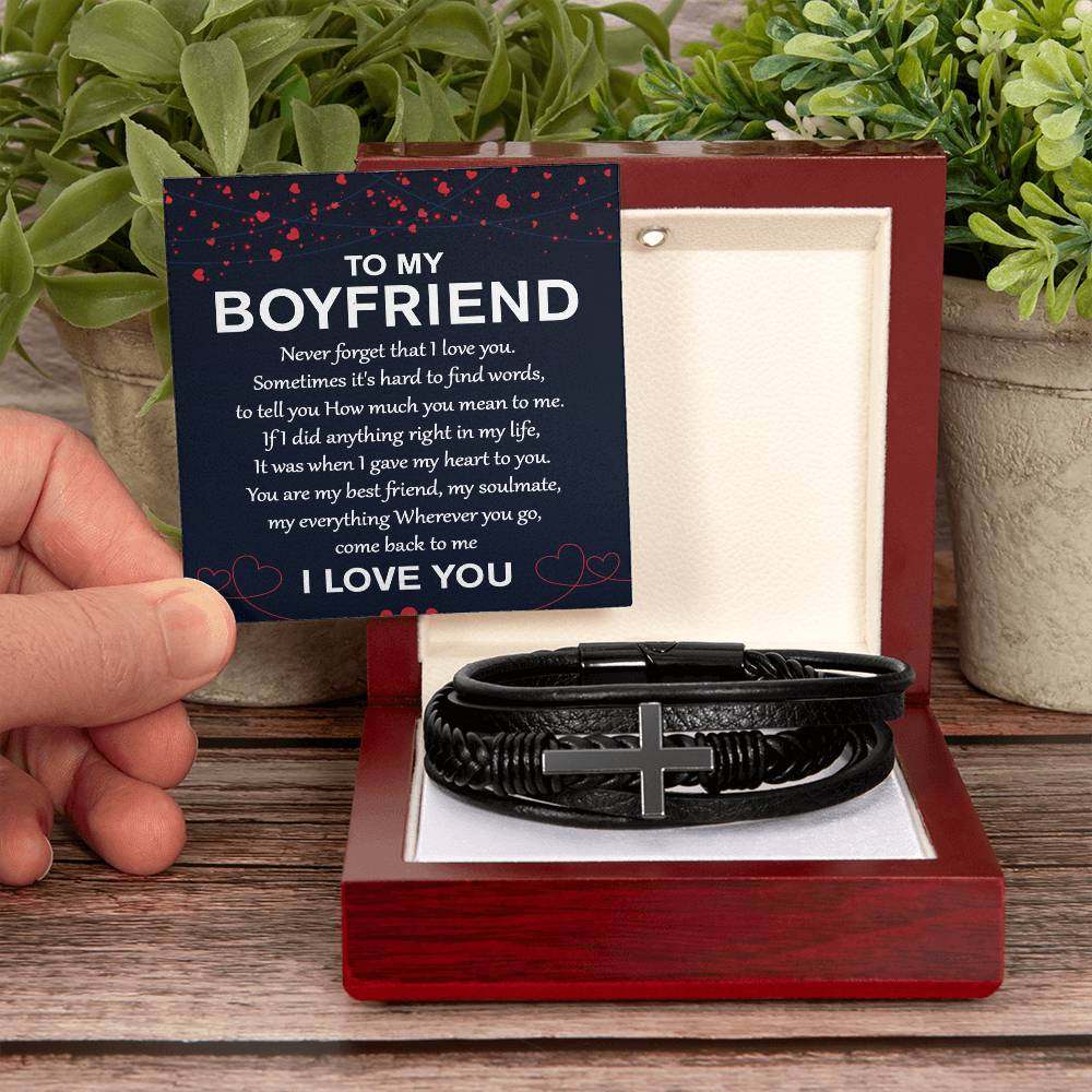 To My Boyfriend - Men's Cross Bracelet Never forget that I love you. - Amour Doux Fine Jewelry 